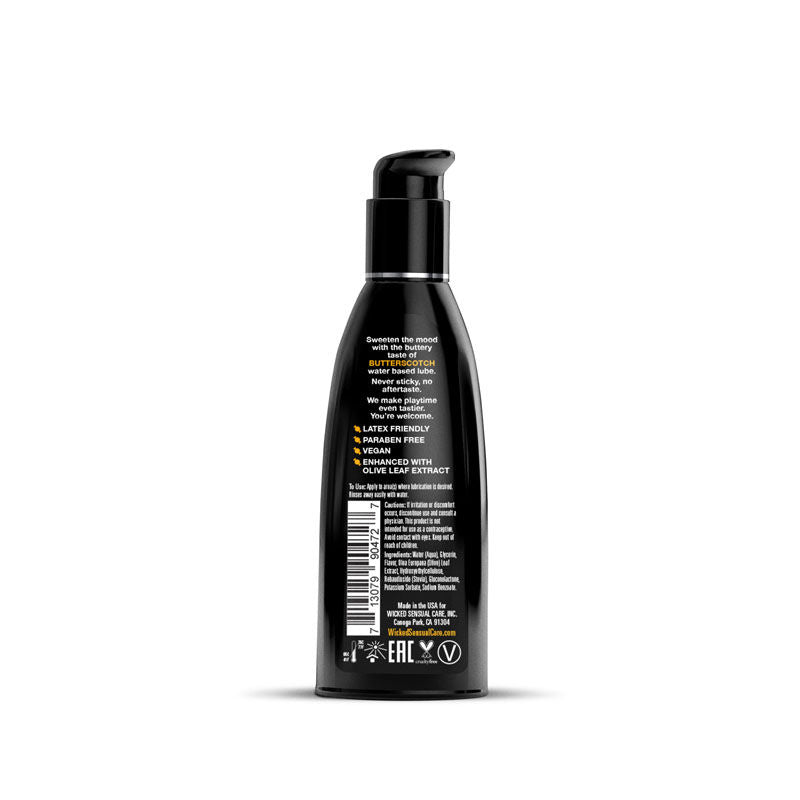Wicked aqua - flavoured water-based lubricant 60 ml -  butterscotch, Product back view  | Flirtybay.com.au